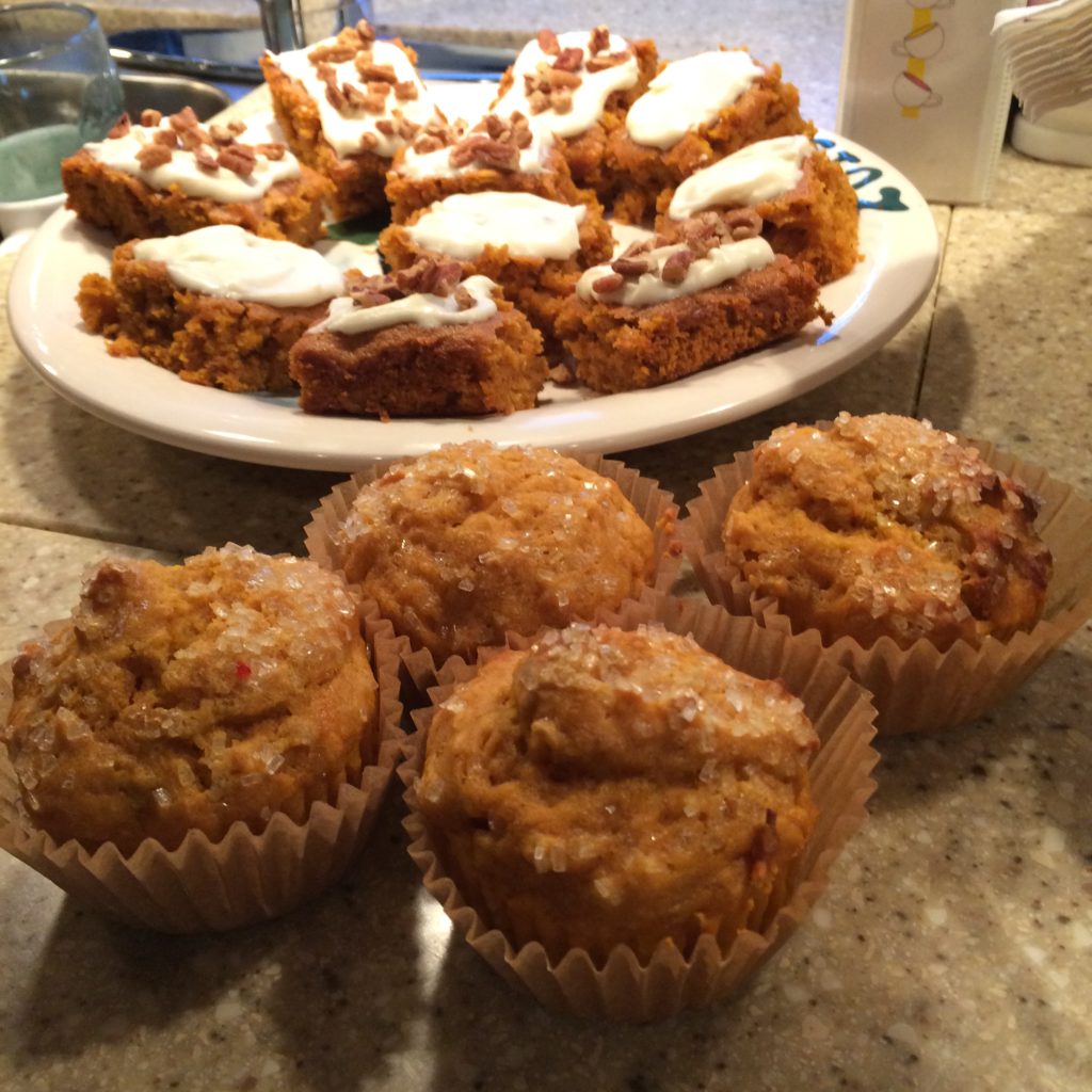 Pumpkin bars and muffins (because I needed to clear the big can of pumpkin from the pantry.)